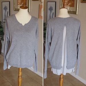 JOSIE - Gray Split Back Merino Wool Blend Sweater